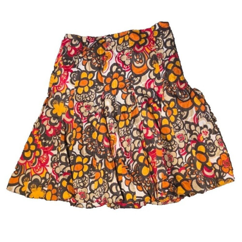 Josephine Chaus Brown Orange Red Flare Out Skirt Size 12 Cotton Fall Colors